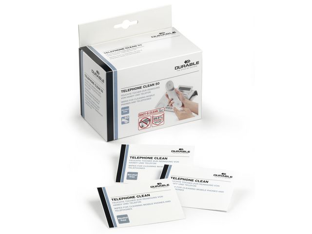 Durable Universalrengöringsdukar, TELEPHONE CLEAN 50, vita 50/fp | Datorprodukter - Datorrengöring - Rengörings-servetter | Kontorsexperten