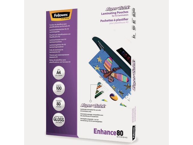 Fellowes Laminat A4 80mic Quick 100/fp | Kontorsmaskiner - Laminering - Laminat - A4 | Kontorsexperten