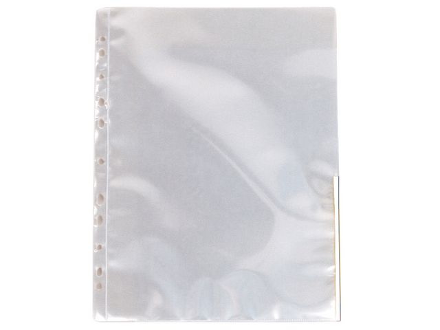 Esselte Plastficka signal, A4, stansad, 105 mikrometer, polypropylen, jämn, 11 hål, genomskinlig med vita remsor 100/fp | Kontorsmaterial - Mappar och plastfickor - Plastfickor - Signal | Kontorsexperten