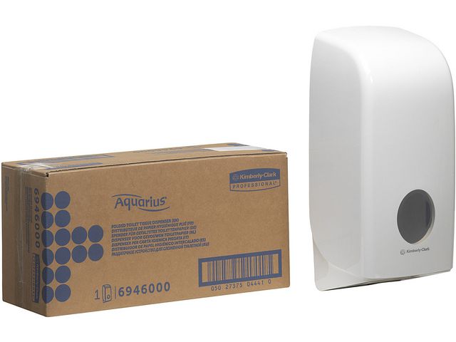 Aquarius (Kimberly-Clark) Dispenser för toalettpapper, vitt, 169 x 123 x 338mm | Städ och hygien - Toalettpapper och torkpapper - System - Kimberly Clark | Kontorsexperten