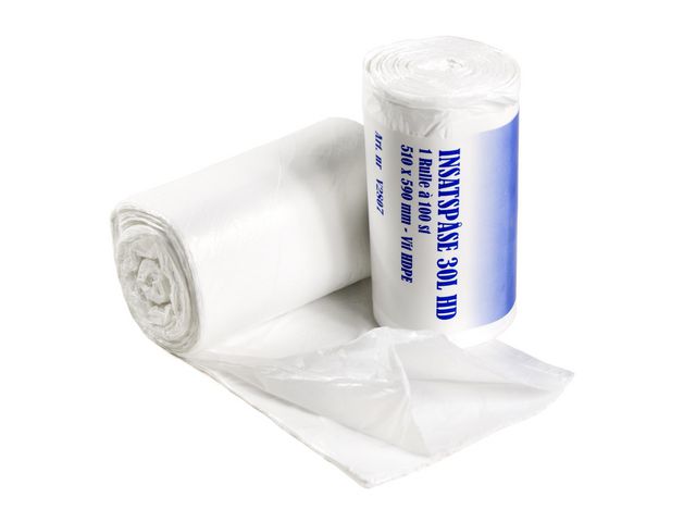 Papperskorgspåse 30L vit HD 100/rl | Städ och hygien - Påsar och säckar - Papperskorgspåsar | Kontorsexperten