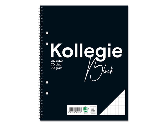 Kollegieblock A5 70g 70 blad rutat hålat | Kontorsmaterial - Block och anteckningsböcker - Kollegieblock | Kontorsexperten