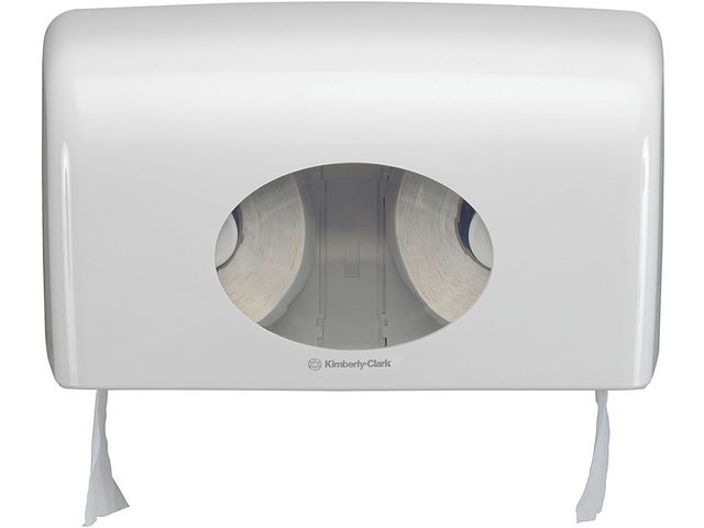 Aquarius (Kimberly-Clark) Dispenser för toalettpapper, manuell, dubbla fördelningsluckor, plast, vit | Städ och hygien - Toalettpapper och torkpapper - System - Kimberly Clark | Kontorsexperten