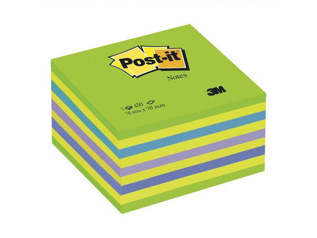 Post-it® Sticky-notislappar, kub, 76 x 76&nbsp,mm, olika neonfärger, 450 blad, 2028-NB | Kontorsmaterial - Notes och Post-It - Notes - Kuber | Kontorsexperten