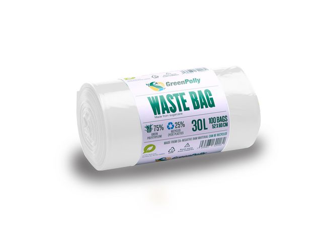 GreenPolly Papperskorgspåse HDPE 30L 11my vit 100/rl | Städ och hygien - Påsar och säckar - Papperskorgspåsar | Kontorsexperten