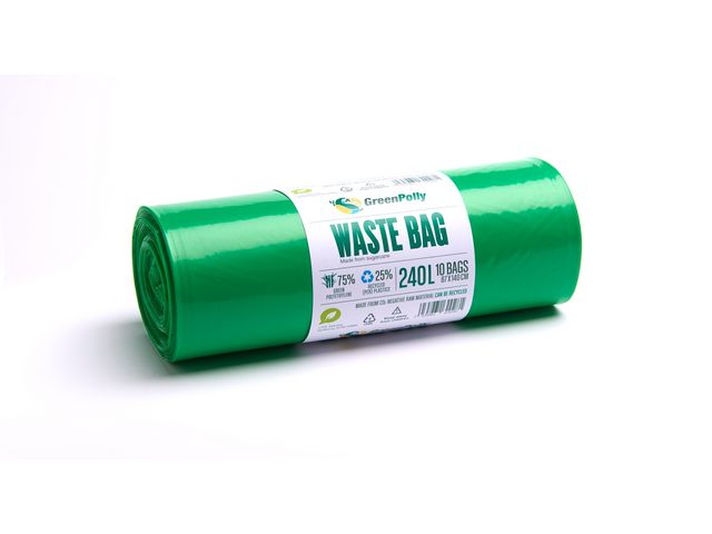 GreenPolly Plastsäck Grön PE 240L 45my grön 10/rl | Städ och hygien - Påsar och säckar - Plastsäckar | Kontorsexperten