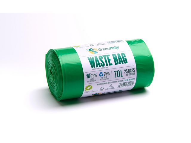 GreenPolly Papperskorgspåse Grön PE 70L grön 25/rl | Städ och hygien - Påsar och säckar - Papperskorgspåsar | Kontorsexperten