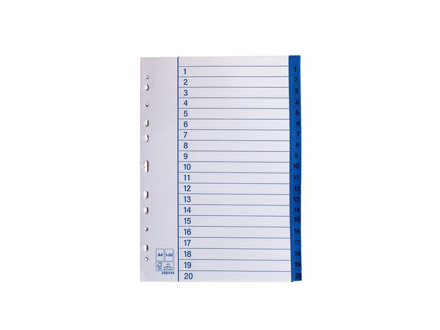Pappersregister A4 1-20 10/fp | Kontorsmaterial - Pärmar och register - Pappersregister | Kontorsexperten