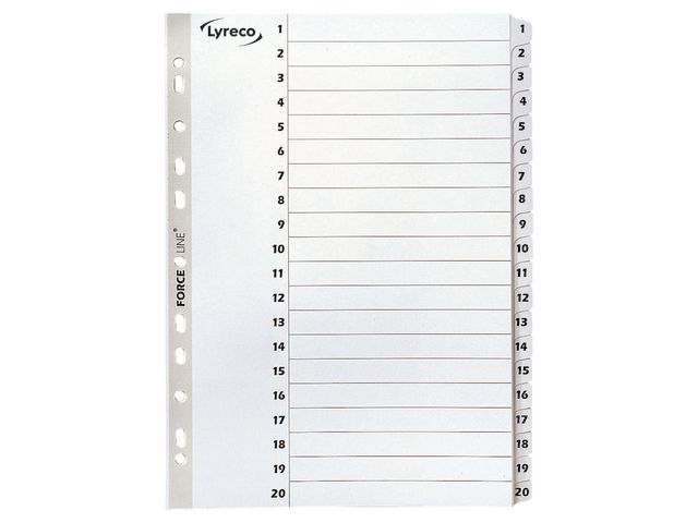 Lyreco Register Mylar A4 1-20 vit | Kontorsmaterial - Pärmar och register - Kartongregister | Kontorsexperten