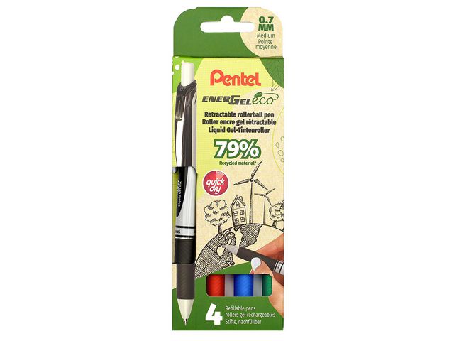 PENTEL Gelpenna EnerGel BL77 0,7 s.färg 4/fp | Kontorsmaterial - Pennor - Gelpennor | Kontorsexperten