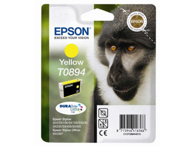 Epson Bläckpatron T0894, C13T08944010, Monkey, DURABrite Ultra-bläck, gul, singelförpackning | Toner och bläck - Bläckpatroner - Bläckpatroner Epson | Kontorsexperten