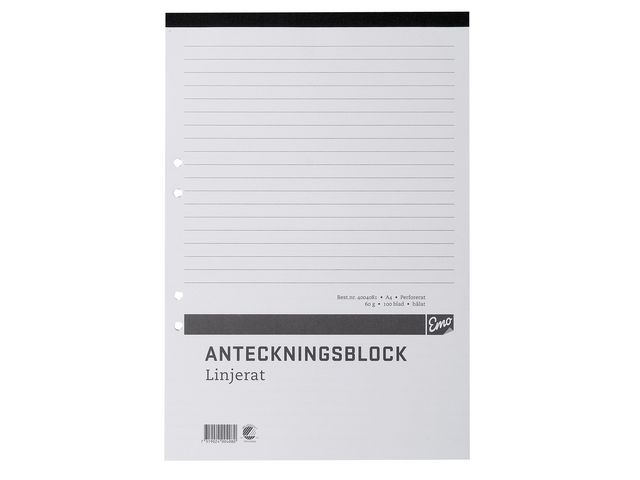 Anteckningsblock A4 100 blad linjerat hålat perforerat | Kontorsmaterial - Block och anteckningsböcker - Anteckningsblock | Kontorsexperten
