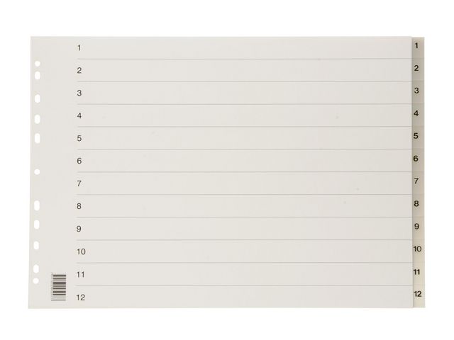 Plastregister A3L PP 1-12 frostad | Kontorsmaterial - Pärmar och register - Plastregister - Tryckta | Kontorsexperten