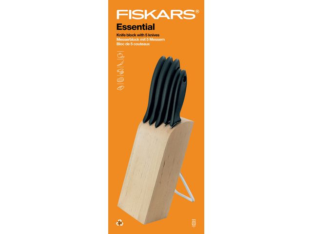 Fiskars Essential knivblock med fem knivar | Kök och servering - Köksutrustning - Köksartiklar | Kontorsexperten