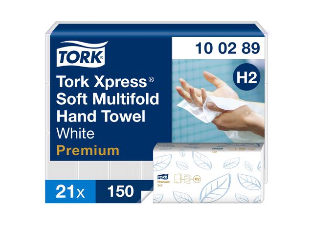 TORK Pappershandduk Xpress H2 Mjuk Multifold Premium 2-lagers vit 3150/fp | Städ och hygien - Toalettpapper och torkpapper - Pappershanddukar | Kontorsexperten