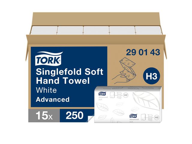 TORK Pappershandduk H3 Advanced Singlefold Soft 2-lagers vit 3750/fp | Städ och hygien - Toalettpapper och torkpapper - Pappershanddukar | Kontorsexperten