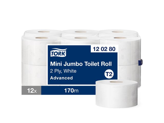 TORK Toalettpapper Advanced T2 Mini Jumbo, 850 ark 12/fp | Städ och hygien - Toalettpapper och torkpapper - Toalettpapper - rulle | Kontorsexperten