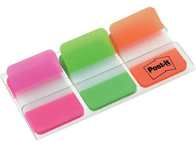 Post-it® Indexflikar Strong små, 25,4 x 38 mm, olika färger, 3 x 22-pack med hylshållare