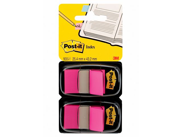 Post-it® Indexflikar, medium, 25,4 x 43,2 mm, klarrosa, 2 x 50 dubbelförpackning, med hållare | Kontorsmaterial - Indexflikar och märkflikar - Indexflikar i plast | Kontorsexperten