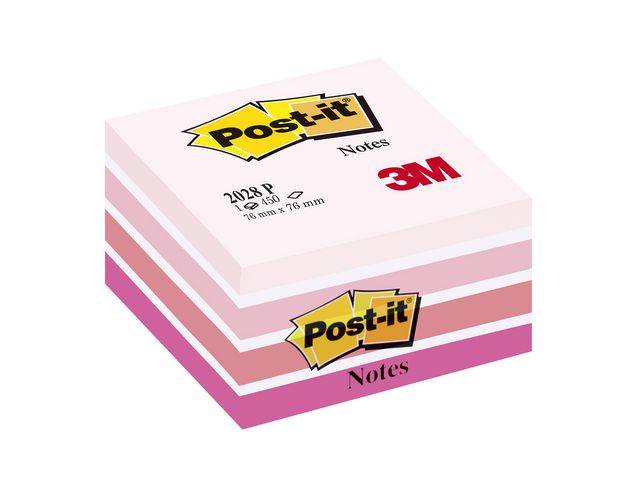Post-it® Sticky-notislappar, kub, 76 x 76 mm, rosa, 450 blad, 2028-P | Kontorsmaterial - Notes och Post-It - Notes - Kuber | Kontorsexperten