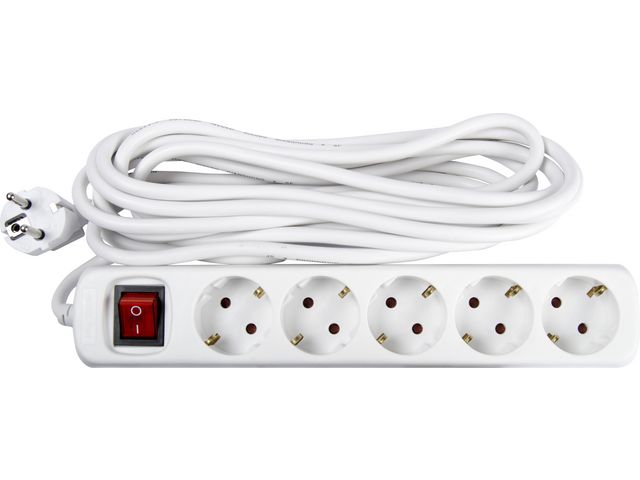 GELIA Grenuttag, AC 250 V, 5 utgångskontakter, vit | Kontorsmöbler och inredning - Elartiklar - Grenuttag | Kontorsexperten