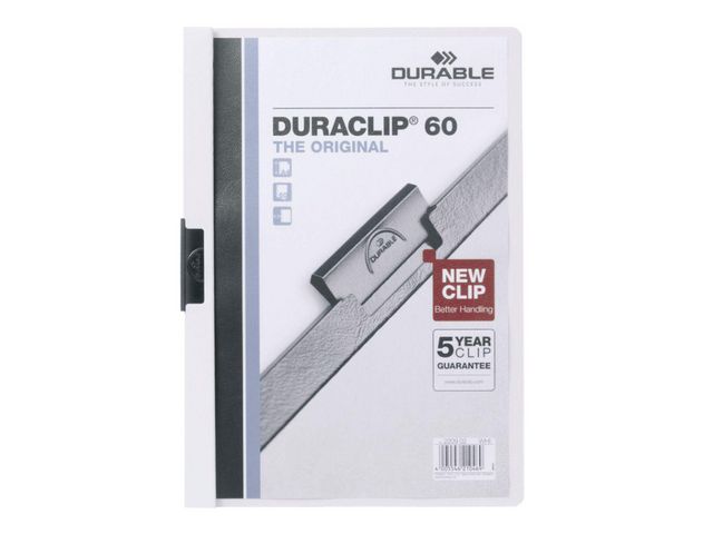Produktfoto för Durable Klämmapp, Duraclip®, A4, 30 arks kapacitet, PVC, vit