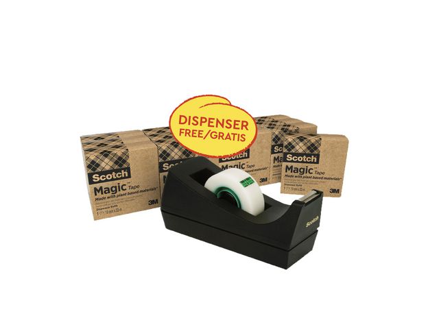Scotch® C38 skrivbordstejphållare, svart + Magic™ tejp genomskinlig 19mm x 33m 14-pack | Kontorsmaterial - Tejp lim och häftmassa - Tejp - Dokument | Kontorsexperten