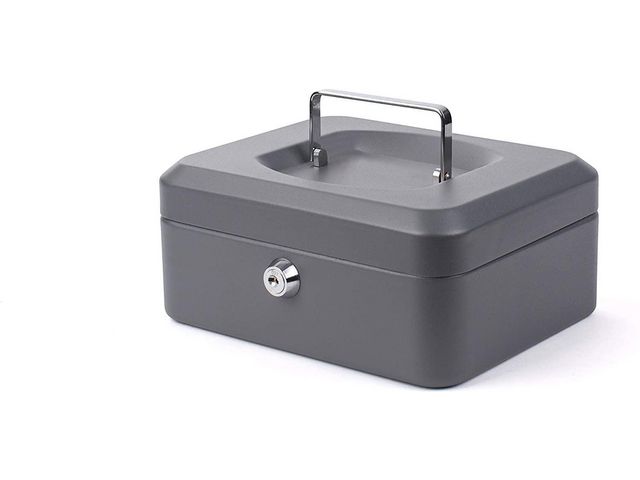 Pavo Kassaskrin 160x200x90mm mörkgrå | Kontorsmaterial - Arkivering och kontorsförvaring - Kassaskrin och tillbehör | Kontorsexperten