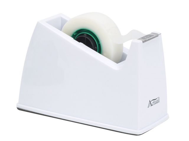 Tejphållare, plast, gummibas, metallkniv, 33 m, vit | Kontorsmaterial - Tejp lim och häftmassa - Tejphållare | Kontorsexperten