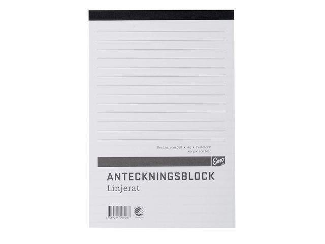 Anteckningsblock A5 100 blad linjerat ohålat perforerat | Kontorsmaterial - Block och anteckningsböcker - Anteckningsblock | Kontorsexperten