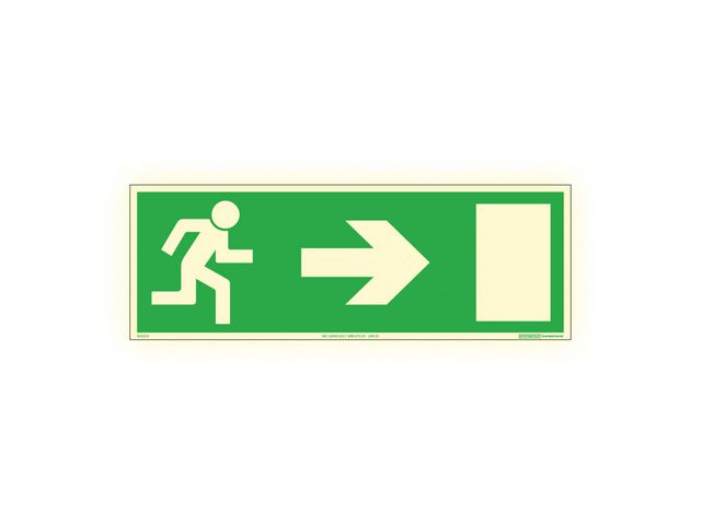 Skylt Nödutgång höger Supernova AFS 420x148mm | Skyddsutrustning - Säkerhetsmärkning och skyltar - Skyltar | Kontorsexperten
