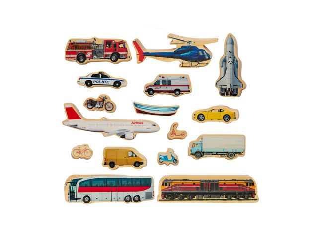 Fordon i trä, 16 delar | Skola och förskola - Lekmaterial - Leksaksbilar | Kontorsexperten