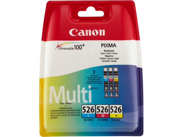 CANON Bläckpatron, PIXMA CLI-526, 4541B009, ChromaLife100+, cyan, magenta, gul, multiförpackning | Toner och bläck - Bläckpatroner - Bläckpatroner Canon | Kontorsexperten