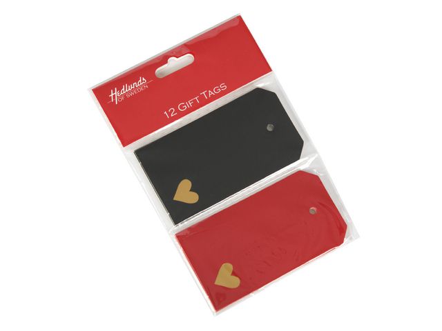 HEDLUNDS OF SWEDEN Hängetikett röd och svart 12/fp | Emballage och lagerutrustning - Presentinslagning - Presentetiketter | Kontorsexperten