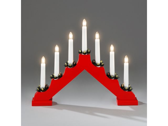 KONSTSMIDE Elljusstake 7 ljus 39x32cm trä röd | Kontorsmöbler och inredning - Lampor och belysning - Ljusstakar | Kontorsexperten