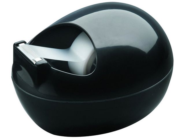 Produktfoto för Scotch® Karim Rashid-designad skrivbordstejphållare, C36, stenformad, svart, + Magic™ osynlig kontorstejp, 1 rulle, 19 mm x 7,5 m, genomskinlig