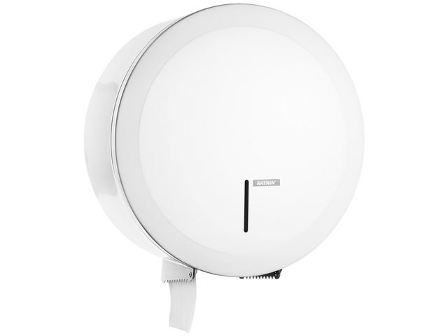 KATRIN Dispenser Gigant L hygienisk, manuell, borstad metall, vit | Städ och hygien - Toalettpapper och torkpapper - Hållare - Torkrullar | Kontorsexperten