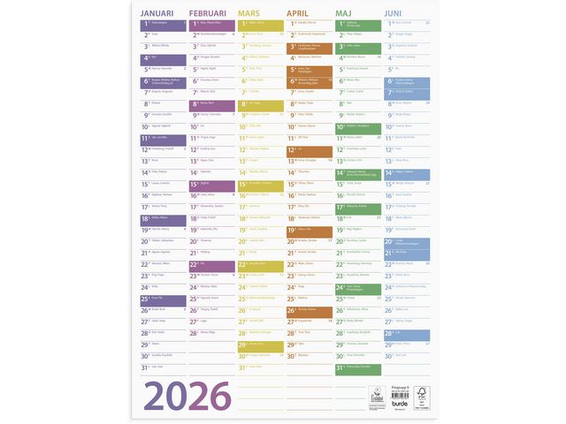 Burde Väggblad Trend 2026 | Almanackor och kalendrar - Väggkalendrar - Väggblad | Kontorsexperten