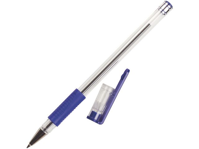 Marvy Kulpenna, 0,7 mm spets, transparent pennkropp med grepp, blått bläck | Kontorsmaterial - Pennor - Kulpennor | Kontorsexperten