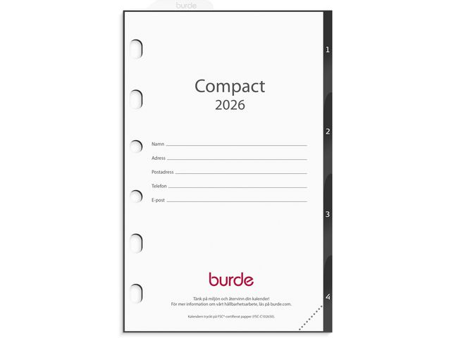 Burde Compact grundsats 2026 | Almanackor och kalendrar - Systemkalendrar - Compact | Kontorsexperten