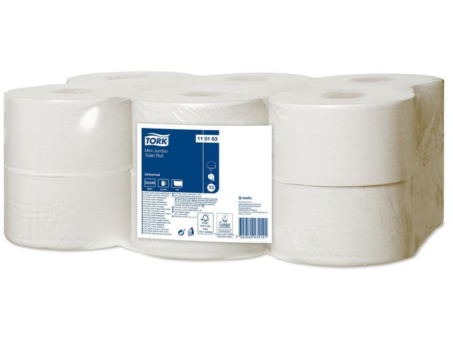 Tork Toalettpapper Universal T2 Mini, 1-lag, 1200,ark, vitt 12/fp | Städ och hygien - Toalettpapper och torkpapper - Toalettpapper - rulle | Kontorsexperten