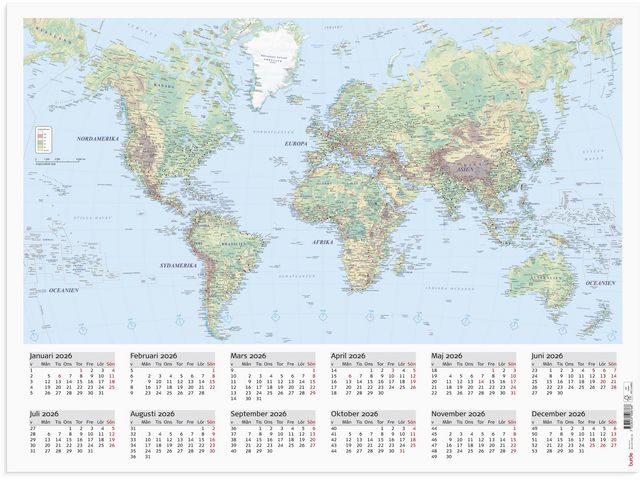 Burde Väggblad Världskarta 2026 | Almanackor och kalendrar - Väggkalendrar - Väggblad | Kontorsexperten