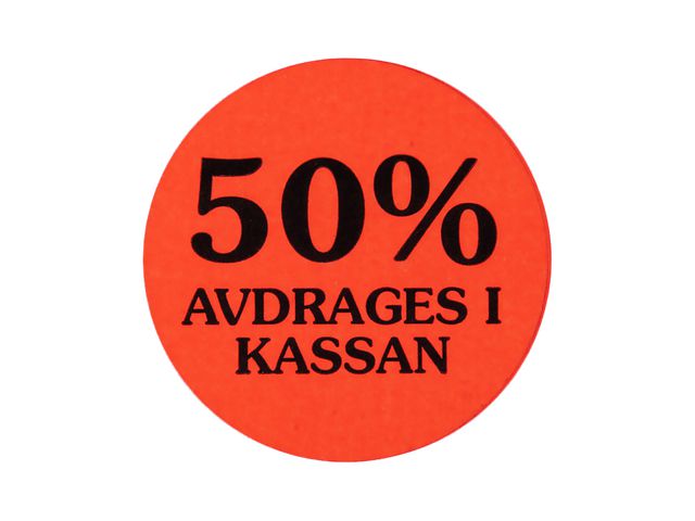Etikett 50% avdrages i kassan | Kontorsmaterial - Butiksmaterial - Prisetiketter och prismärkare | Kontorsexperten