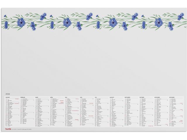 Burde Kalender Skrivunderlägg Blomster 2026 | Almanackor och kalendrar - Bordskalendrar och skrivunderlägg - Skrivunderlägg - Kalender | Kontorsexperten