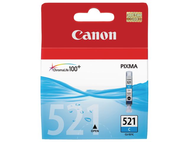 Canon Bläckpatron PIXMA CLI-521 C, 2934B001, ChromaLife100+-bläck, cyan, singelförpackning | Toner och bläck - Bläckpatroner - Bläckpatroner Canon | Kontorsexperten