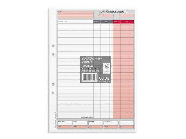 Burde Blankett bokföringsorder A4 50 blad