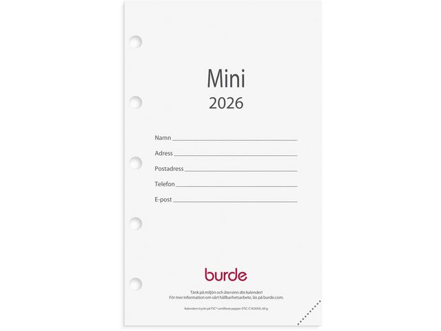 Burde Mini kalendersats 2026 | Almanackor och kalendrar - Systemkalendrar - Mini | Kontorsexperten