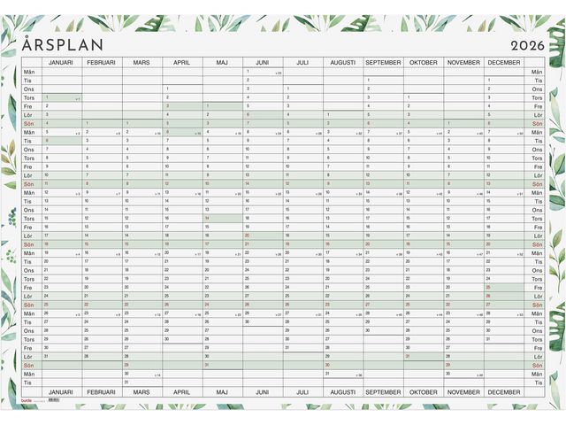 Burde Whiteboardtavla Årsplanering 2026 | Almanackor och kalendrar - Planeringstavlor - Planeringstavlor | Kontorsexperten
