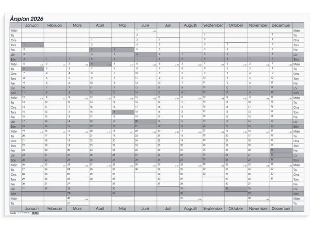 Burde Whiteboardtavla Årsplan 2026 | Almanackor och kalendrar - Planeringstavlor - Planeringstavlor | Kontorsexperten