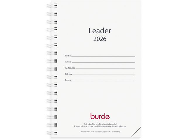 Burde Kalender Leader refill 2026 | Almanackor och kalendrar - Fickkalendrar - Mellanstora fickkalendrar | Kontorsexperten